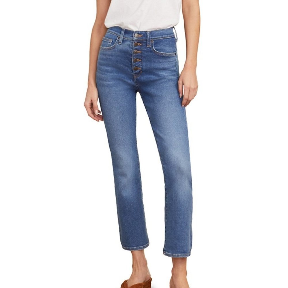 Veronica Beard Carly Button High Rise Waist Crop Stretch Kick Flare Jeans Astra